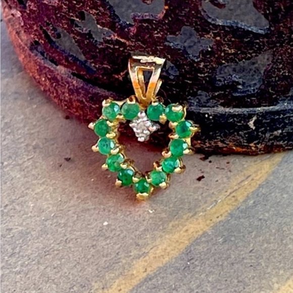 Jewelry - 10k solid Gold Reversible Heart Pendant with Emeralds, Rubies & Diamonds